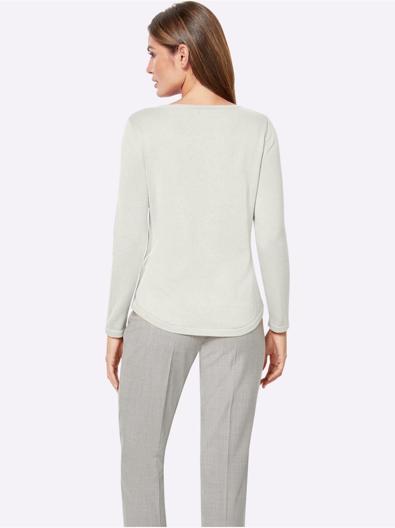 Pull femme coton Pima manches longues encolure en U - Taille standard - Witt Blanc cassé - Kiabi