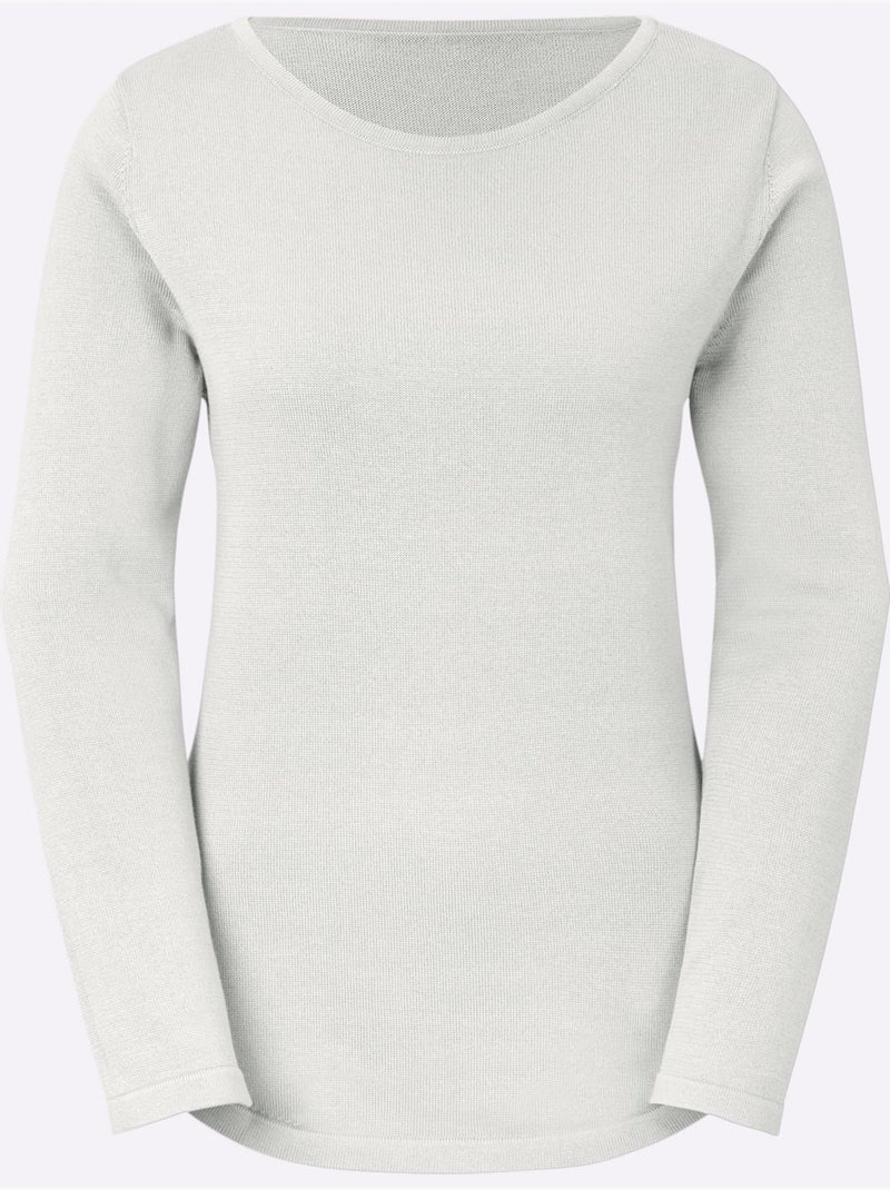 Pull femme coton Pima manches longues encolure en U - Taille standard - Witt Blanc cassé - Kiabi