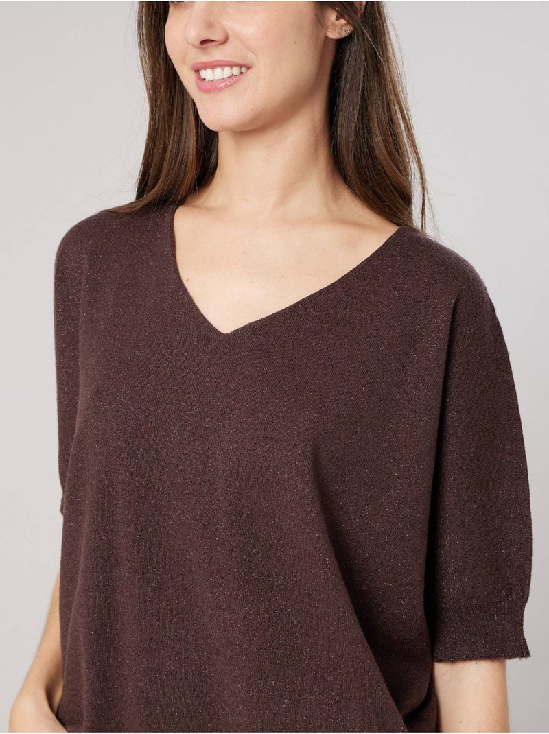 Pull femme effet brillant 'deeluxe' Marron - Kiabi