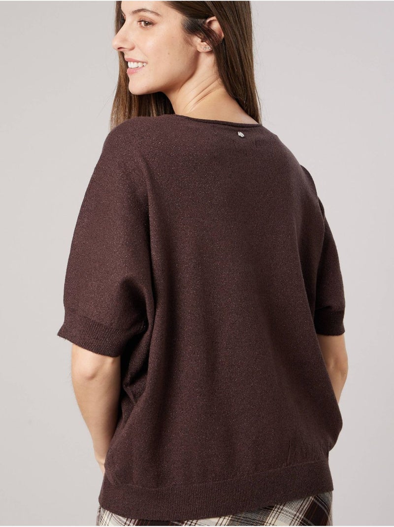 Pull femme effet brillant 'deeluxe' Marron - Kiabi