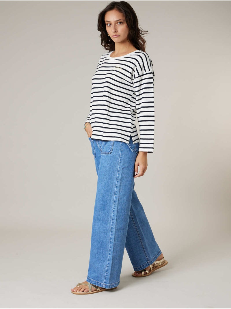 Pull femme en 100% coton doux 'Deeluxe' Bleu marine - Kiabi