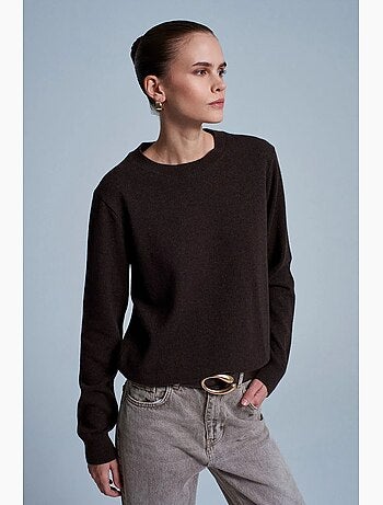 Pull femme en cachemire à côtes, col rond dilvin