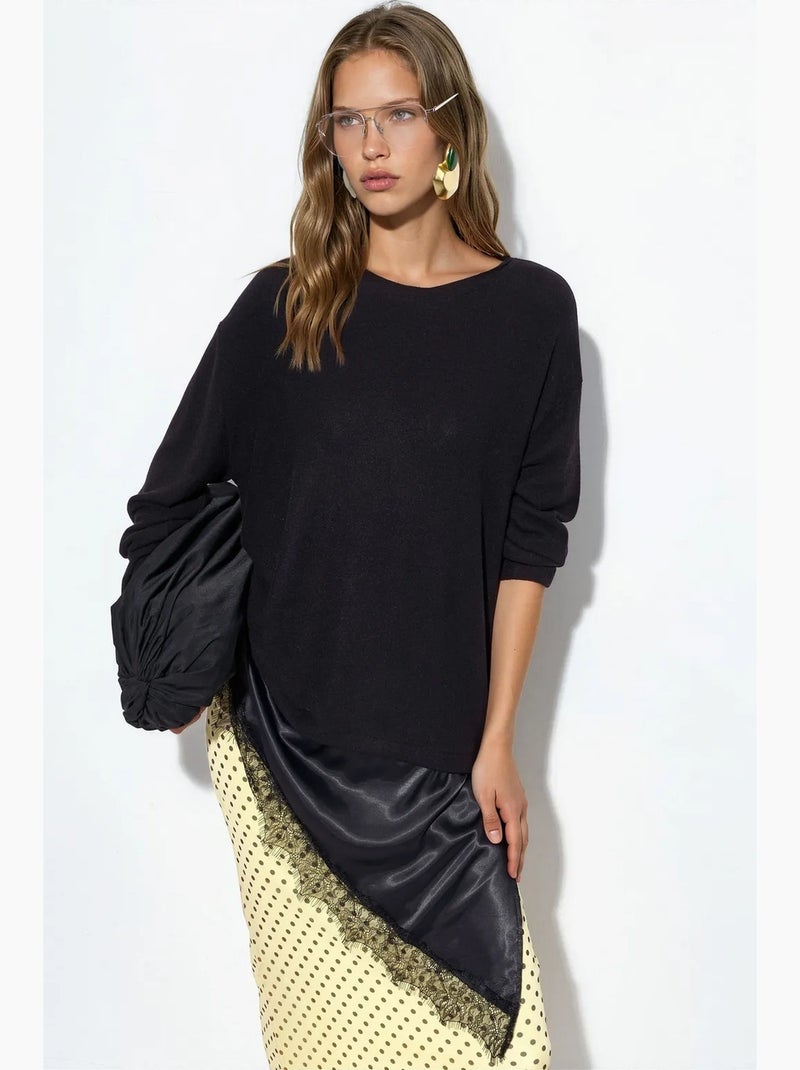 Pull femme en maille à col rond busem Noir - Kiabi