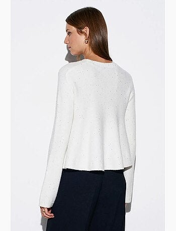 Pull femme en maille à col rond et volant dilvin