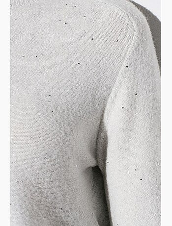 Pull femme en maille à col rond et volant dilvin
