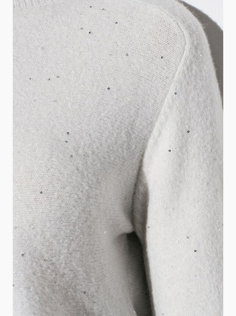 Pull femme en maille à col rond et volant dilvin Blanc cassé - Kiabi