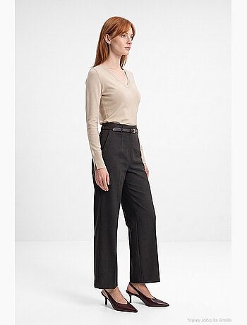 Pull femme en maille à col v avec fente dilvin