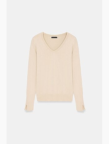Pull femme en maille à col v avec fente dilvin