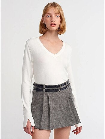 Pull femme en maille à col v avec fente dilvin