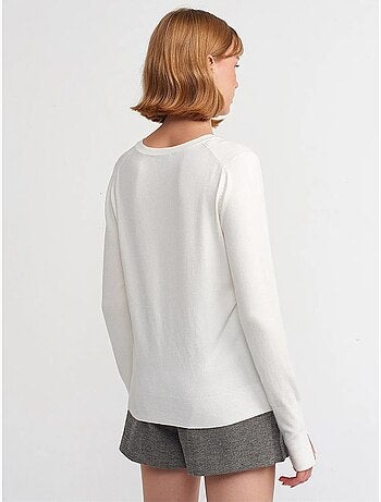 Pull femme en maille à col v avec fente dilvin