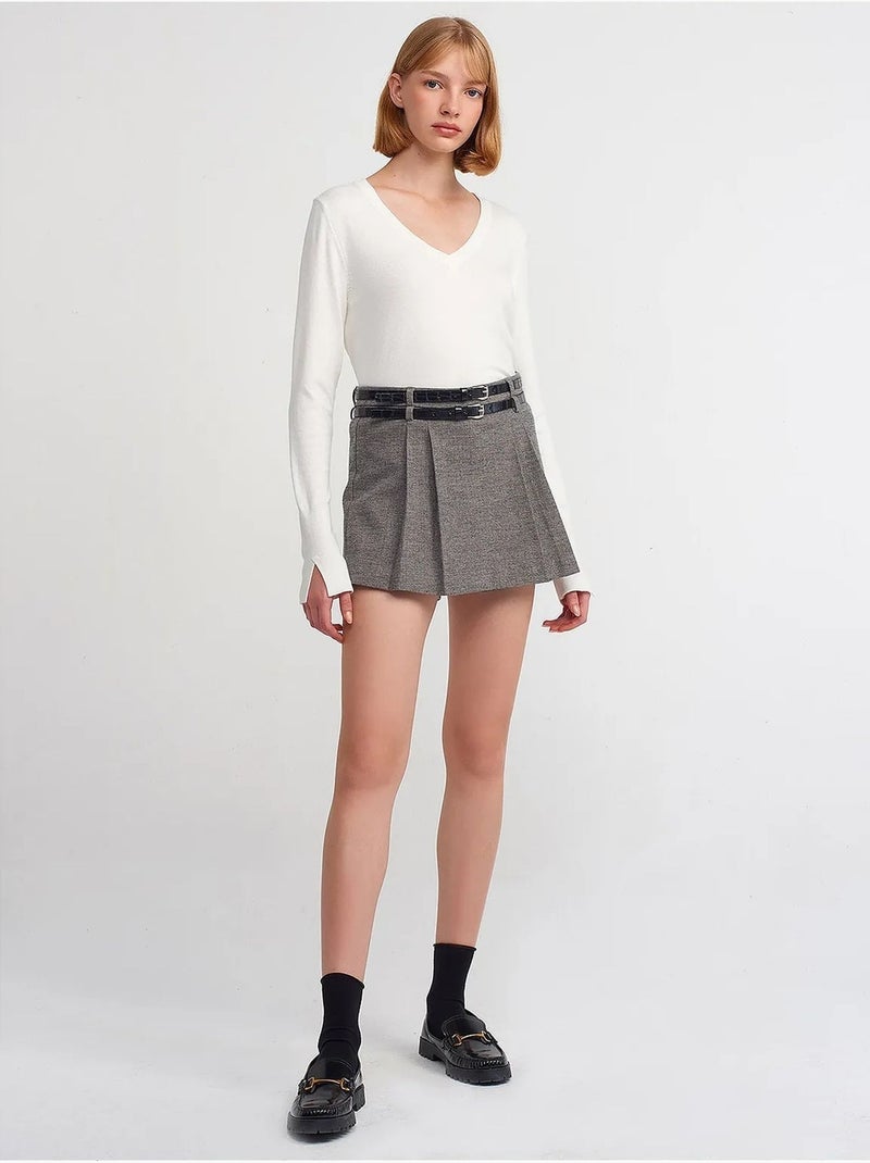 Pull femme en maille à col v avec fente dilvin Blanc - Kiabi