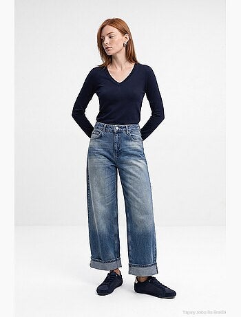 Pull femme en maille à col v avec fente dilvin