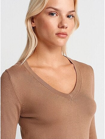 Pull femme en maille à col v avec fente dilvin