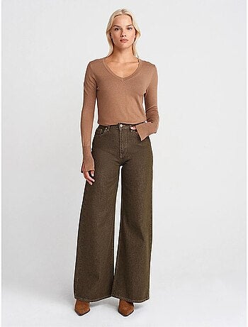 Pull femme en maille à col v avec fente dilvin