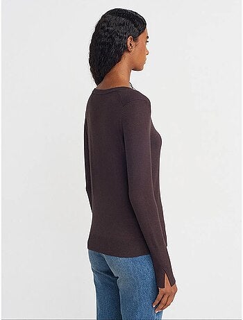 Pull femme en maille à col v avec fente dilvin