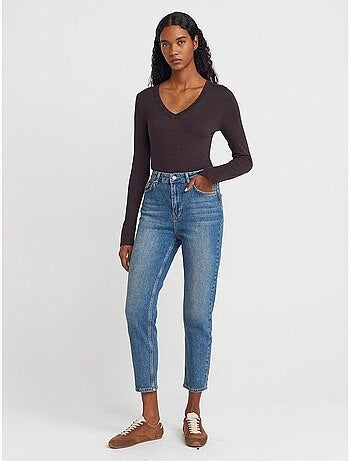 Pull femme en maille à col v avec fente dilvin