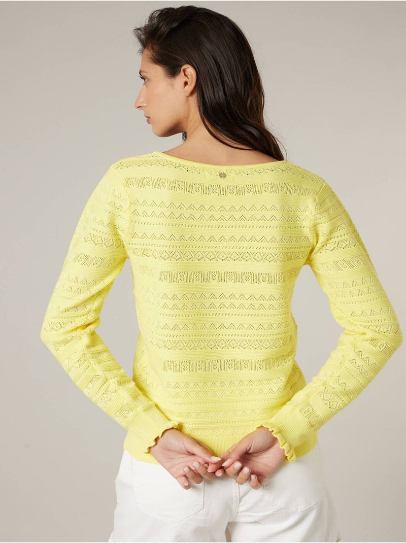 Pull femme en maille ajourée 'Deeluxe' Jaune - Kiabi