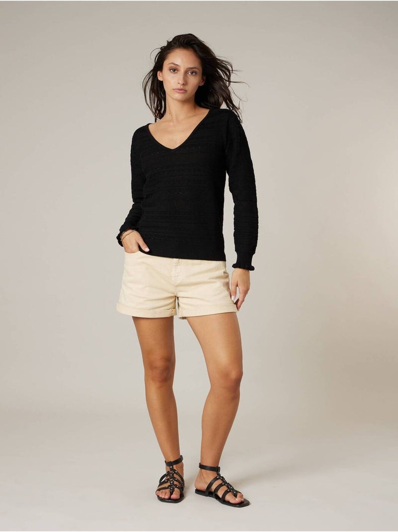 Pull femme en maille ajourée 'Deeluxe' Noir - Kiabi
