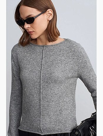 Pull femme en maille côtelée à col bateau dilvin