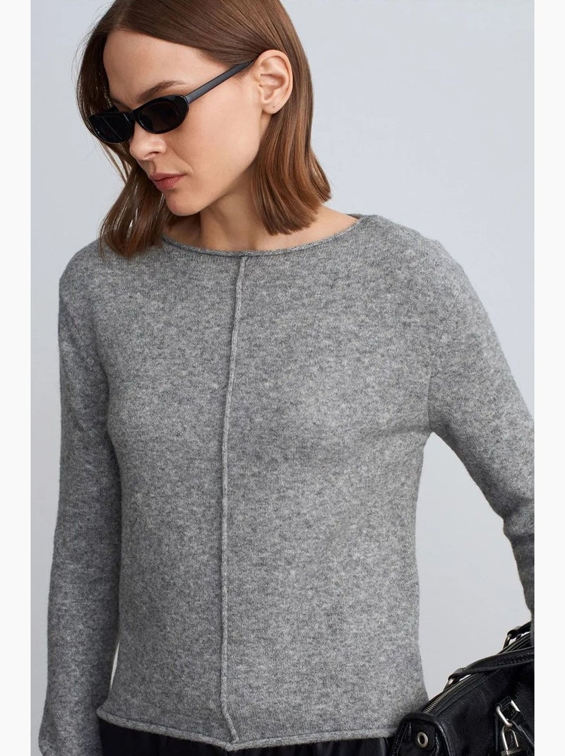 Pull femme en maille côtelée à col bateau dilvin Gris - Kiabi
