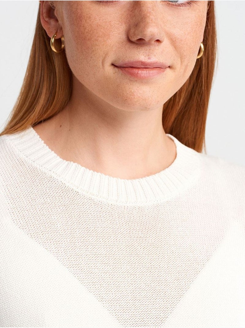 Pull femme en maille côtelée à col rond et manches courtes dilvin Blanc cassé - Kiabi