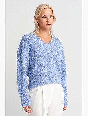 Pull femme en maille côtelée à col v dilvin