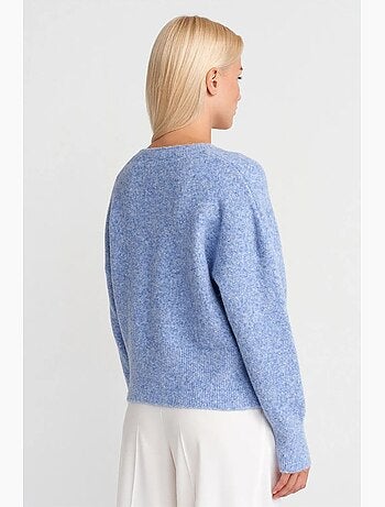 Pull femme en maille côtelée à col v dilvin