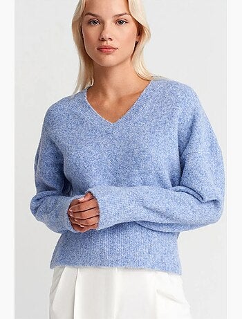 Pull femme en maille côtelée à col v dilvin