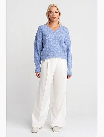 Pull femme en maille côtelée à col v dilvin