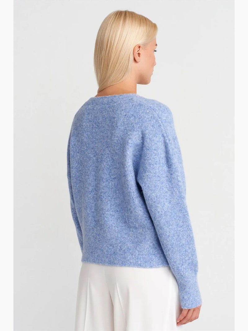 Pull femme en maille côtelée à col v dilvin Bleu ciel - Kiabi