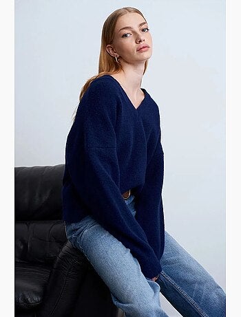 Pull femme en maille côtelée à col v dilvin