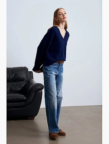 Pull femme en maille côtelée à col v dilvin