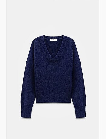 Pull femme en maille côtelée à col v dilvin