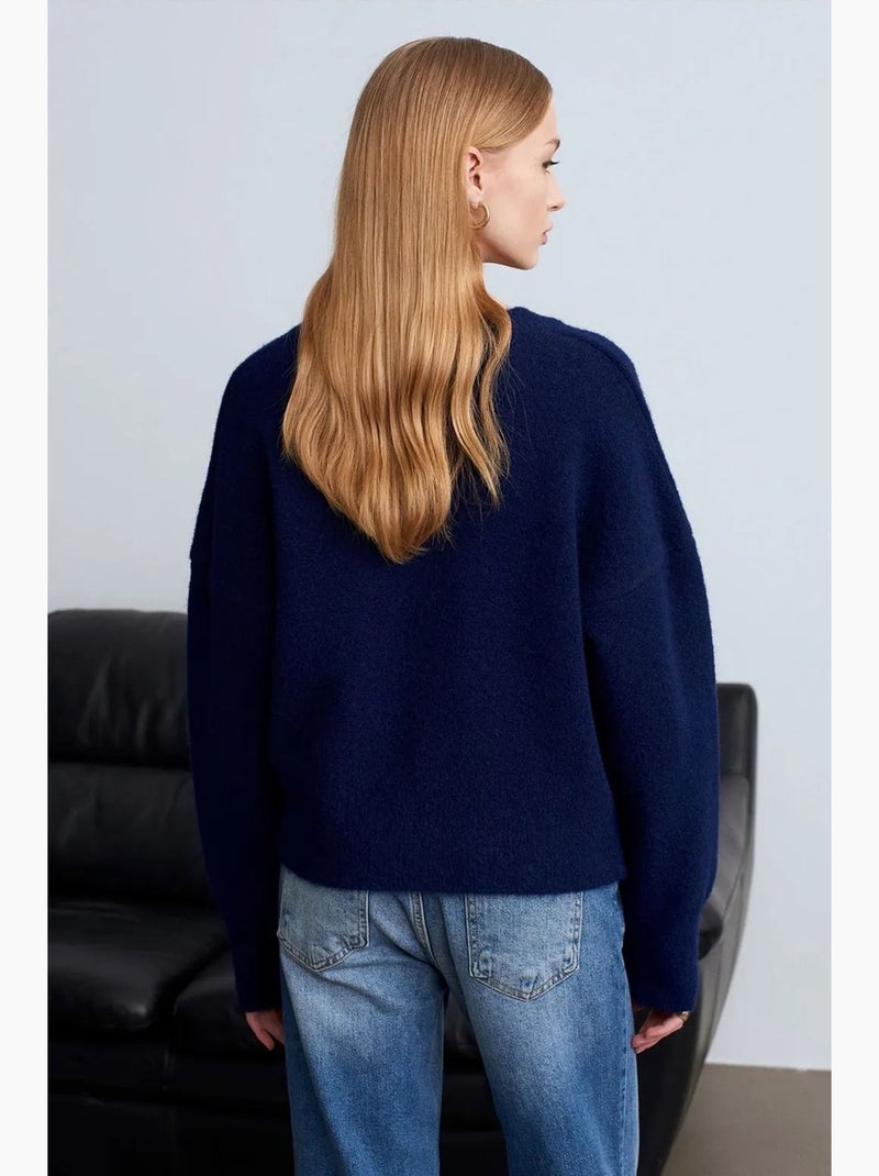 Pull femme en maille côtelée à col v dilvin Bleu marine - Kiabi