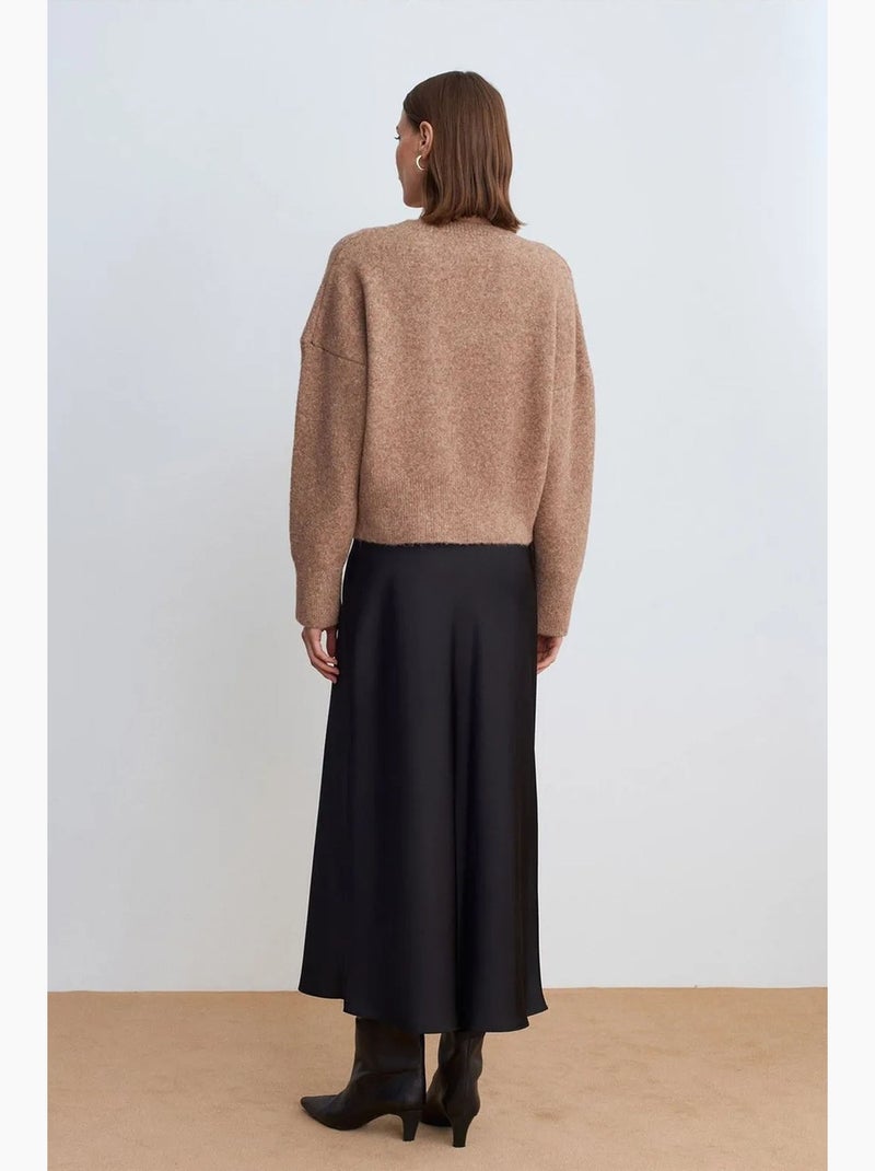 Pull femme en maille côtelée à col v dilvin Camel - Kiabi