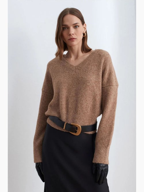 Pull femme en maille côtelée à col v dilvin - Kiabi