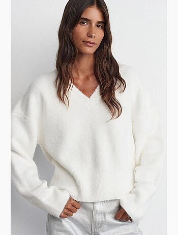 Pull femme en maille côtelée à col v dilvin