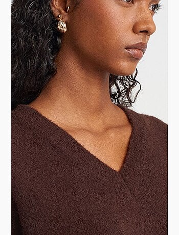Pull femme en maille côtelée à col v dilvin