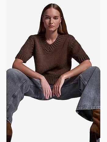 Pull femme en maille côtelée à col v dilvin