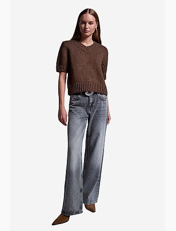 Pull femme en maille côtelée à col v dilvin