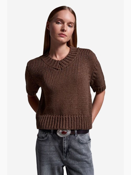 Pull femme en maille côtelée à col v dilvin - Kiabi Pull femme en maille côtelée à col v dilvin - Kiabi