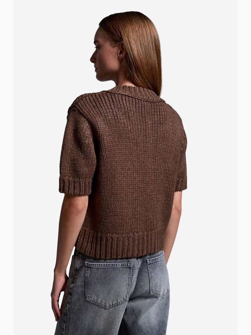 Pull femme en maille côtelée à col v dilvin Marron - Kiabi