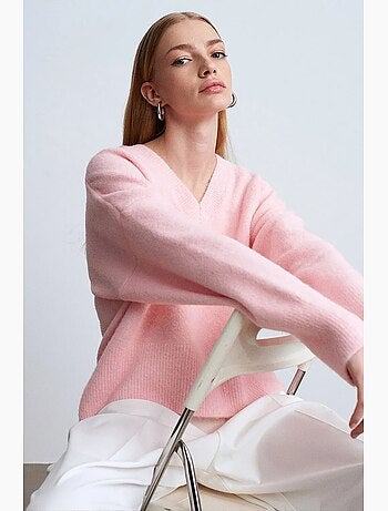 Pull femme en maille côtelée à col v dilvin