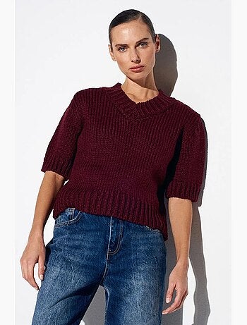 Pull femme en maille côtelée à col v dilvin