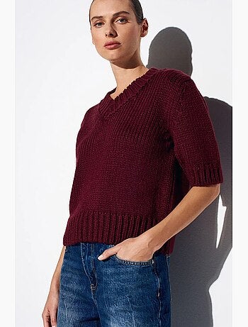 Pull femme en maille côtelée à col v dilvin