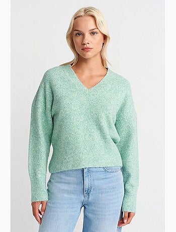 Pull femme en maille côtelée à col v dilvin