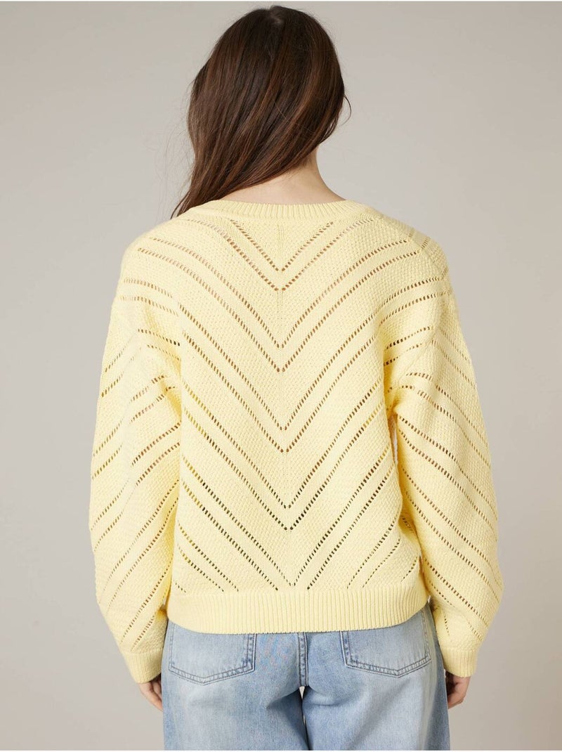 Pull femme en maille crochet 'Deeluxe' Jaune clair - Kiabi