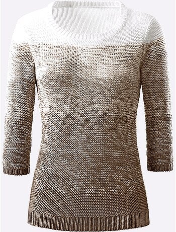 Pull femme en maille dégradé à col rond et manches 3/4 - Taille standard - Witt
