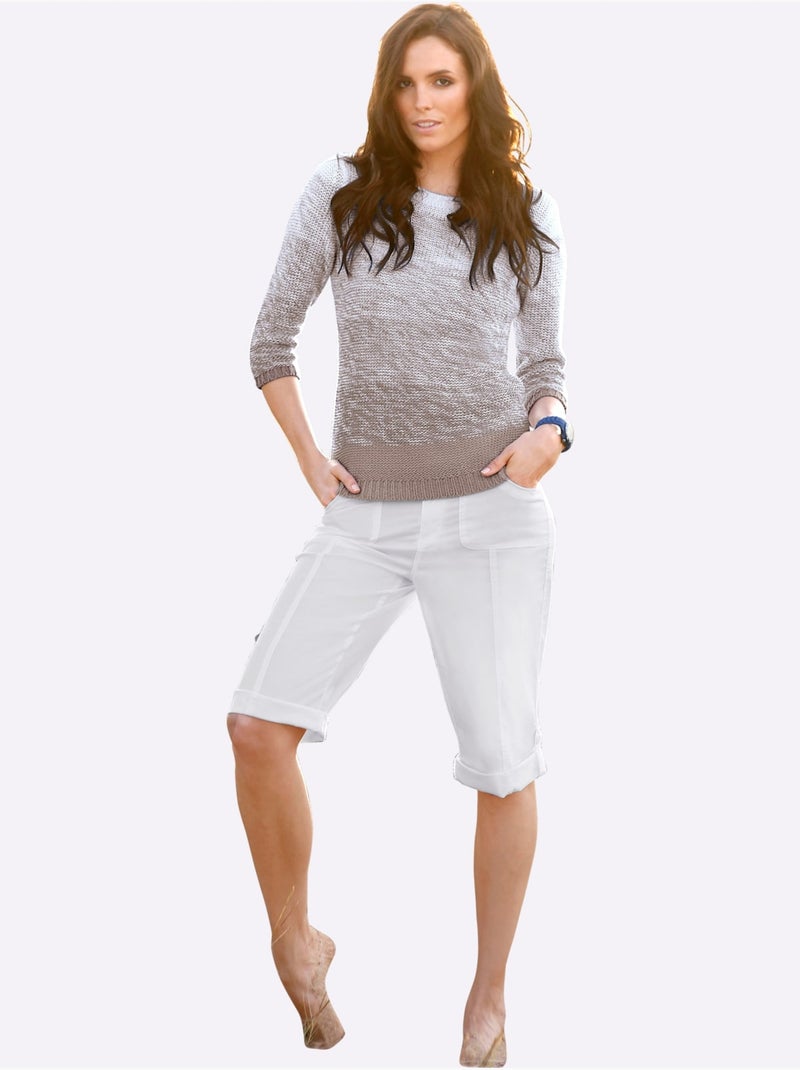 Pull femme en maille dégradé à col rond et manches 3/4 - Taille standard - Witt Gris Blanc - Kiabi