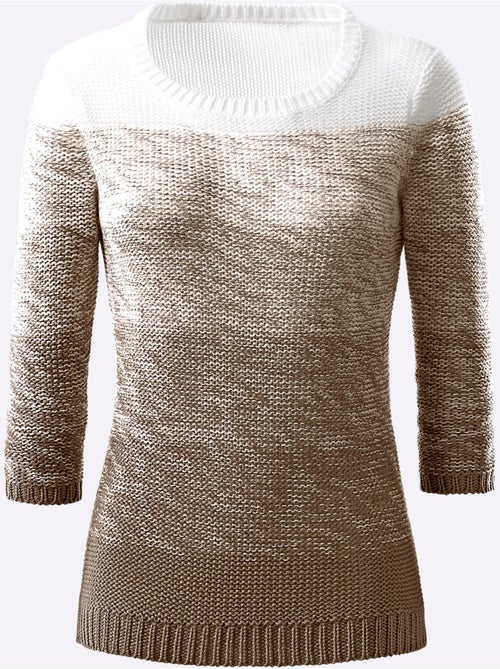 Pull femme en maille dégradé à col rond et manches 3/4 - Taille standard - Witt - Kiabi